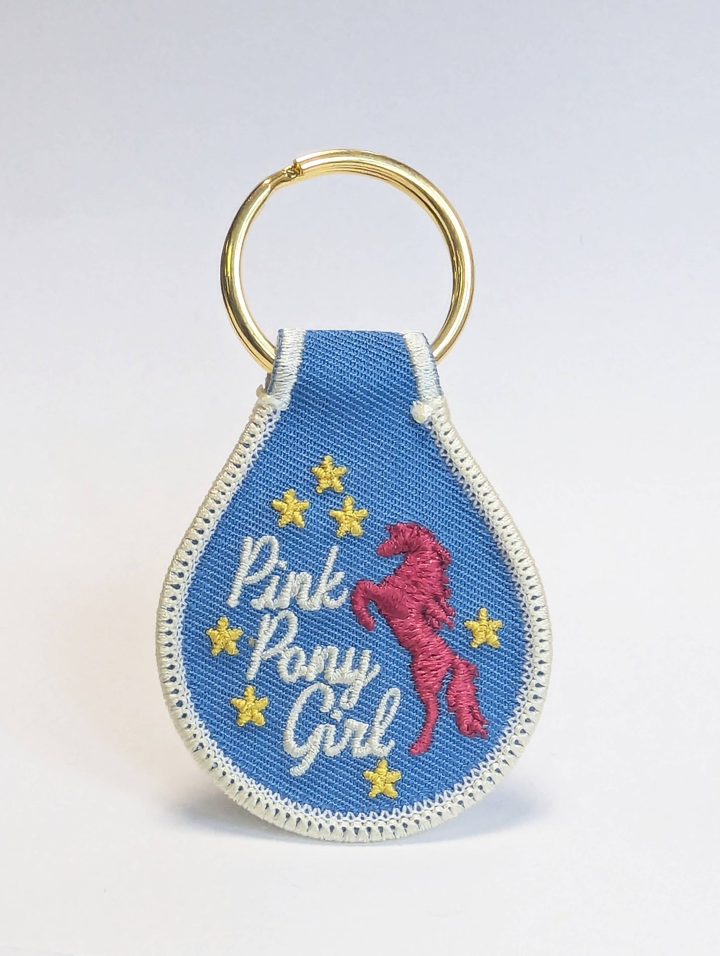 Pink Pony Girl Embroidered Key Tag