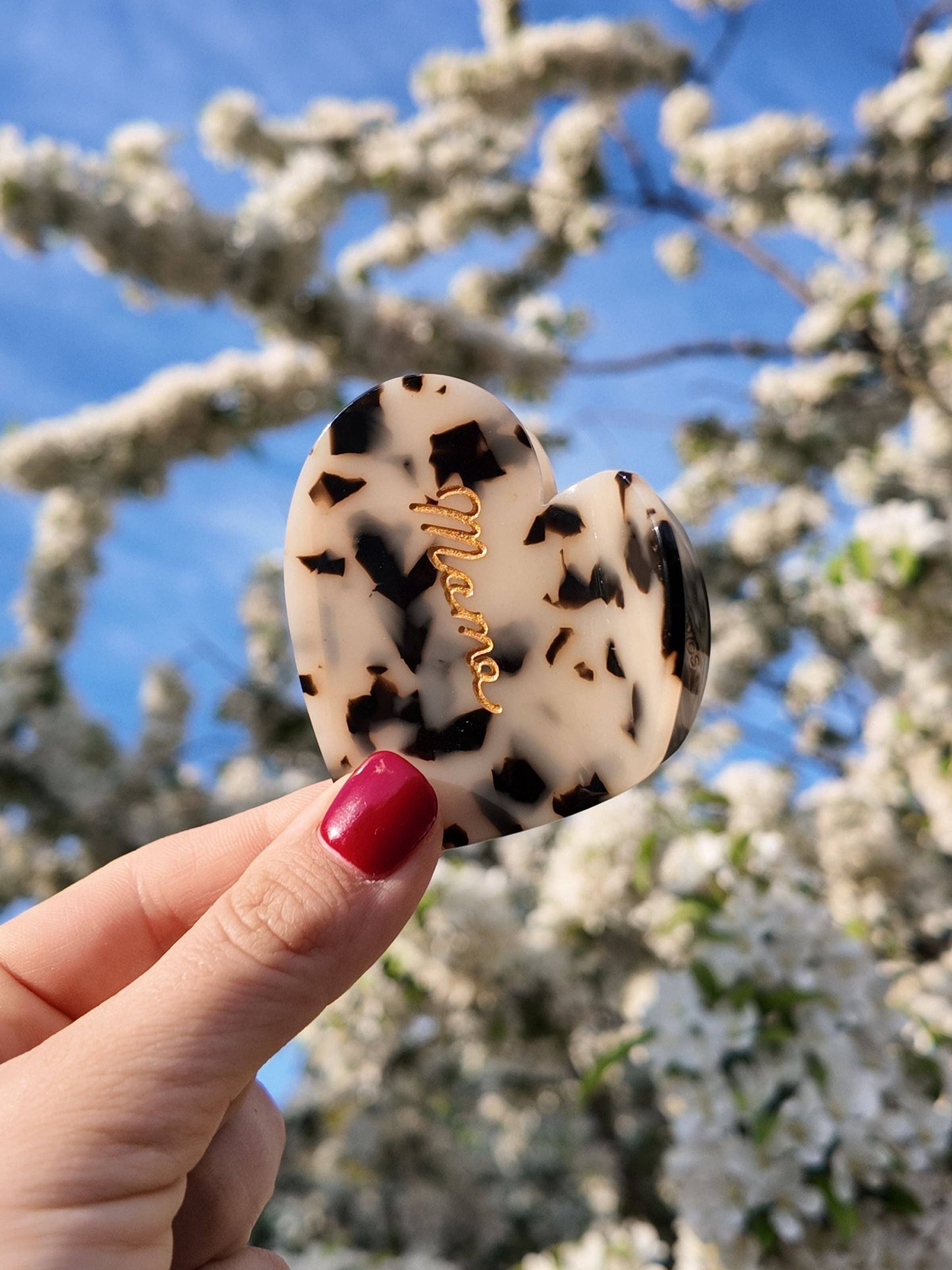 Hand-Painted Mama Heart Acetate Claw Hair Clip | Eco-Friendly: Leopard