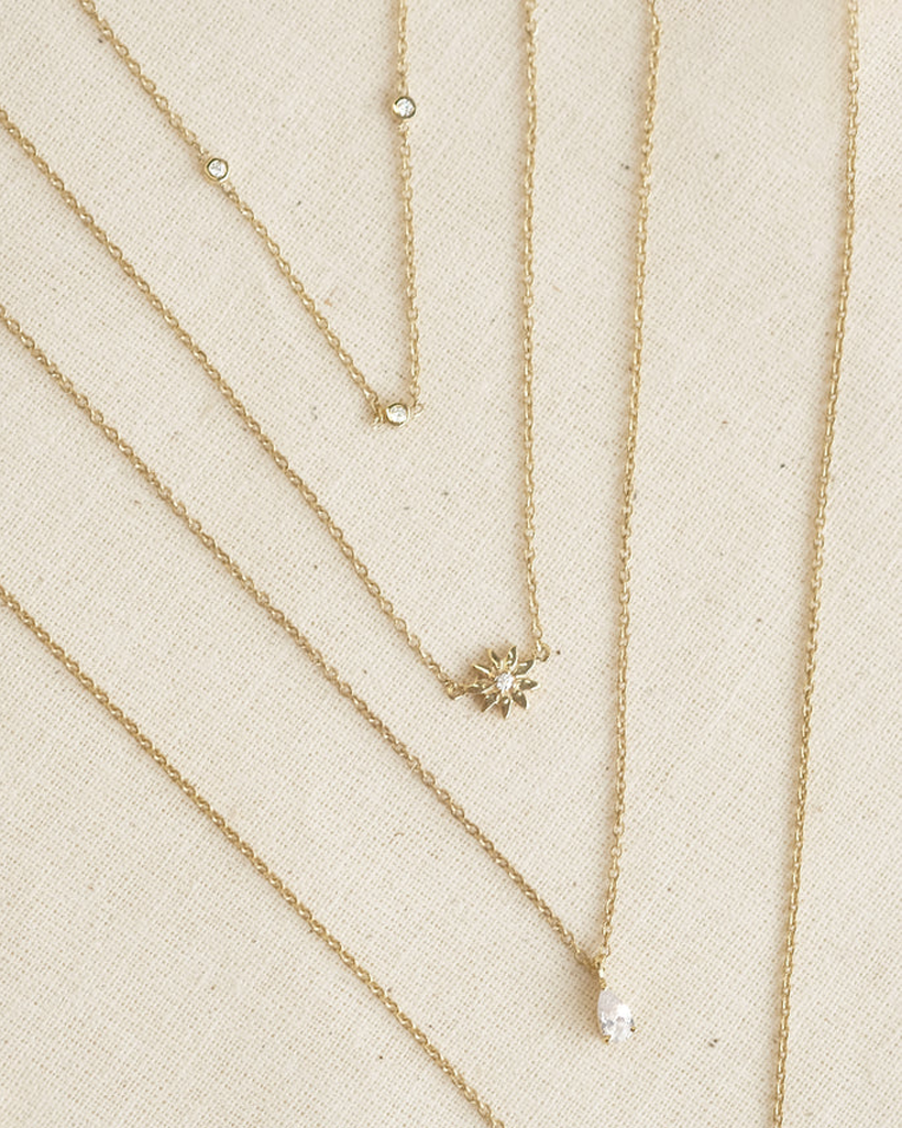 Yuki Solid Gold Trio Diamond Necklace: 9K Solid Gold