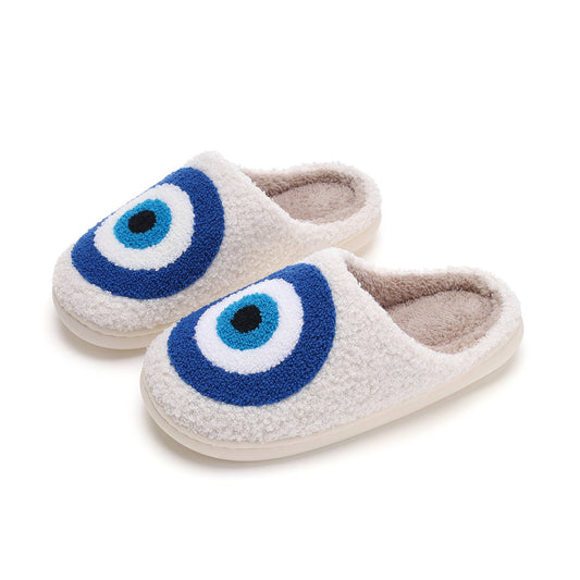 Evil Eye Illustrated Soft Fluffy Comfy Warm House Slippers: X-Large