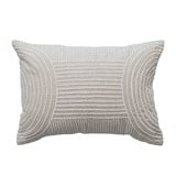 Cotton Blend Embroidered Lumbar Pillow With Geometric Stripes