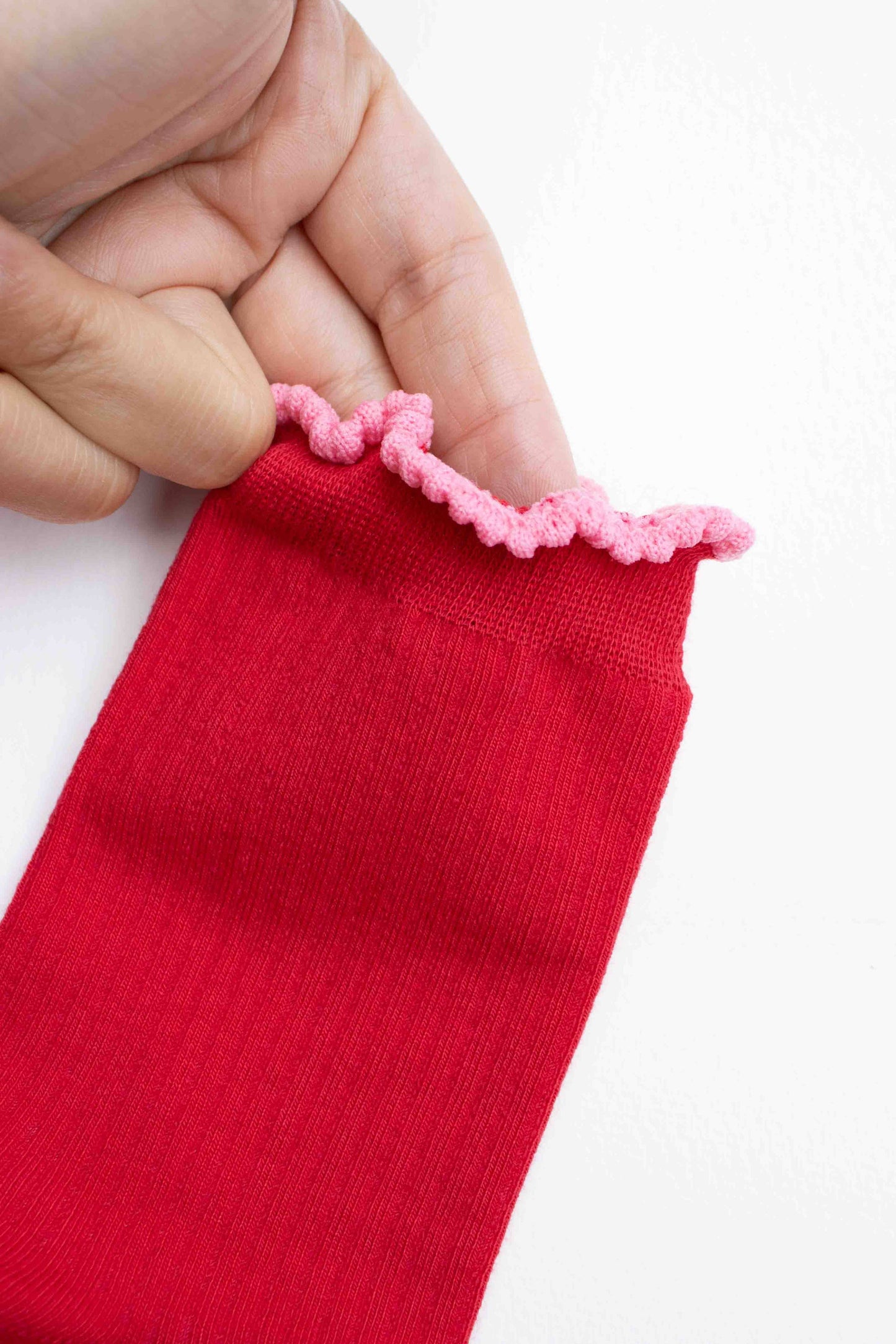 Ruffle Edge Cotton Blend Socks | Red/Pink