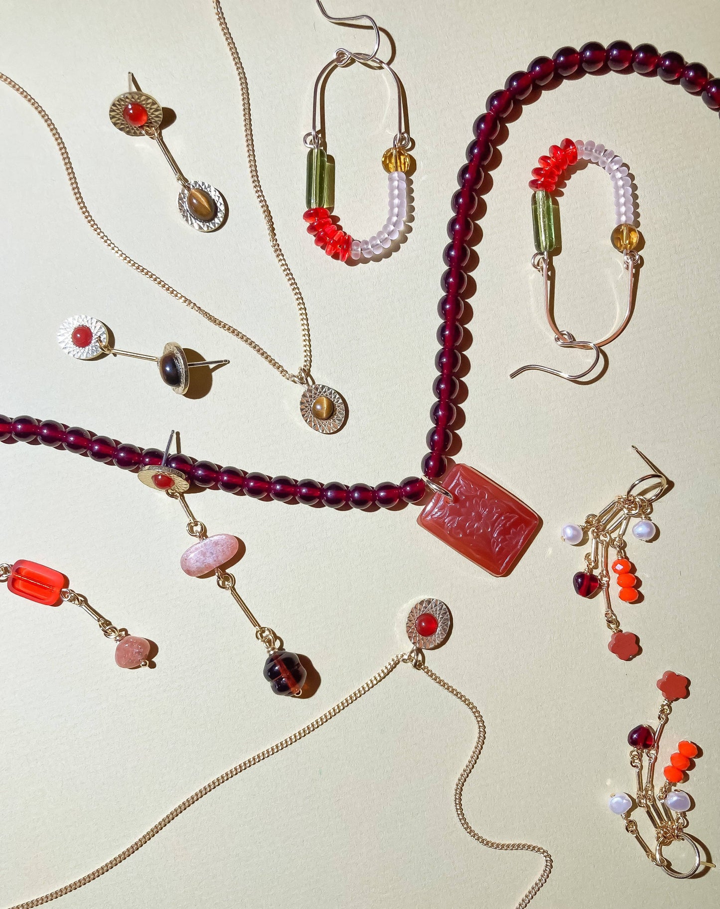 Carnelian Mismatched Composition Earrings