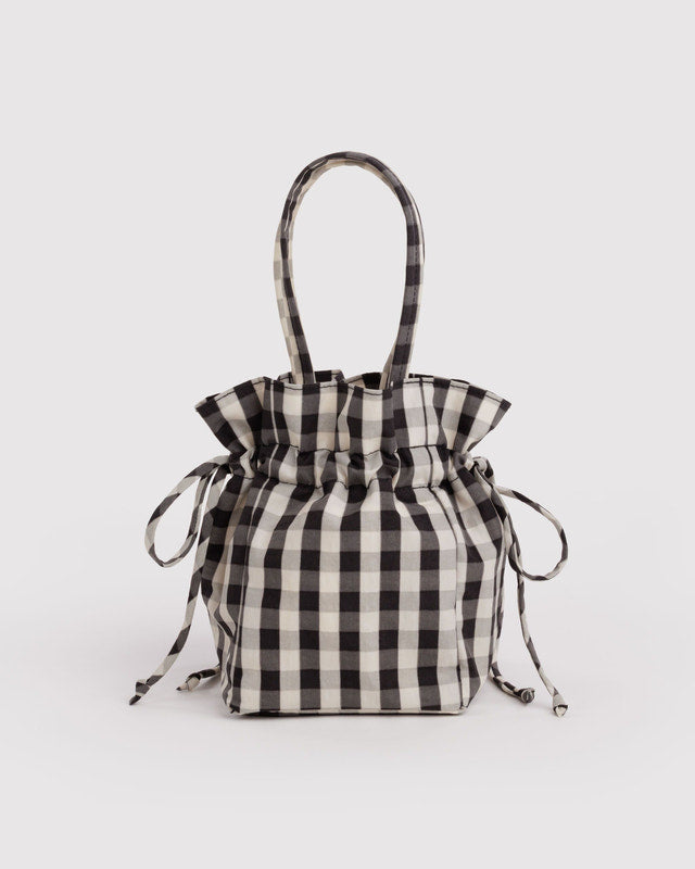 Nylon Drawstring Bag | Black and Cream Gingham