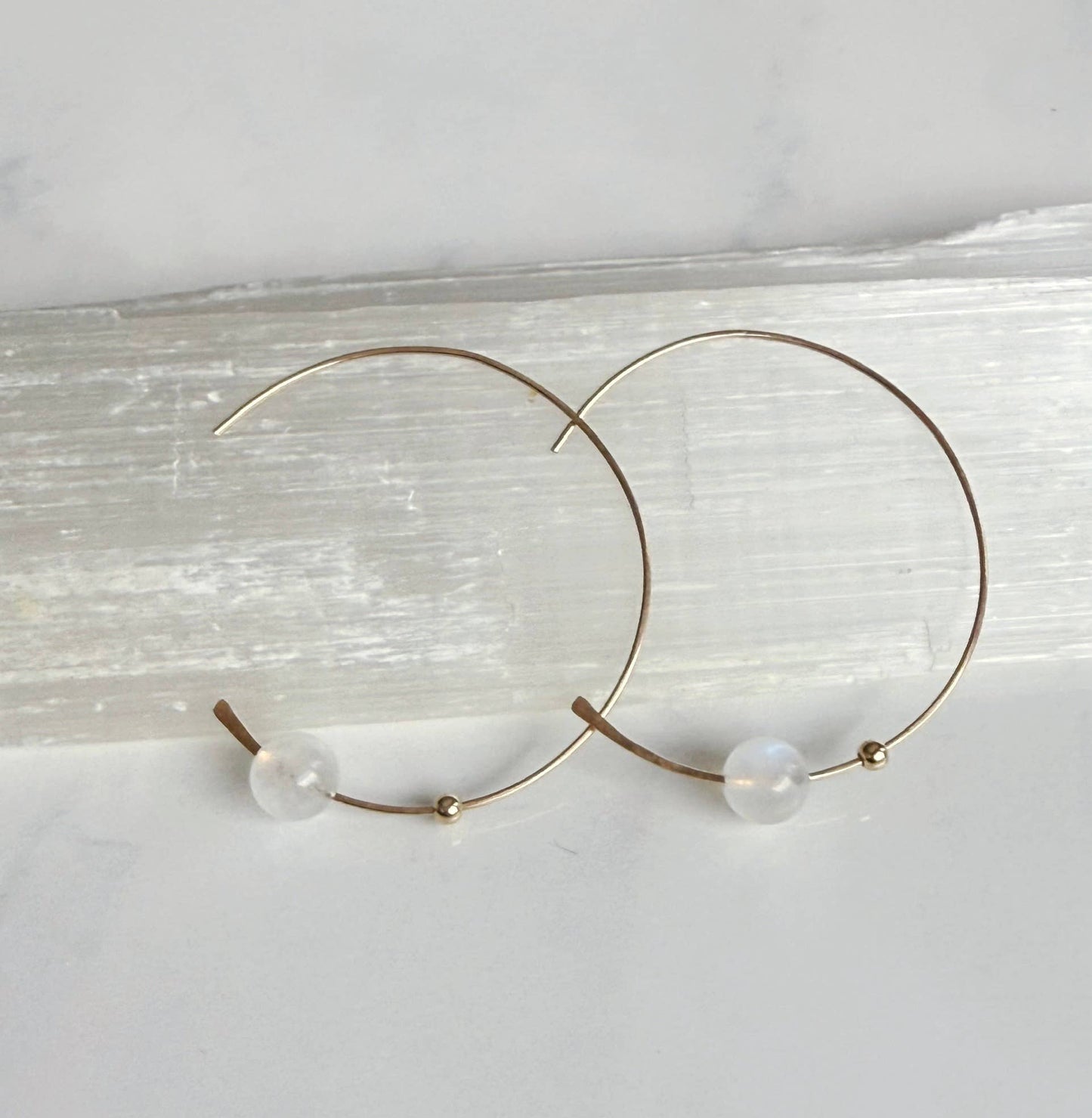 Floating moonstone hoop: Gold Filled
