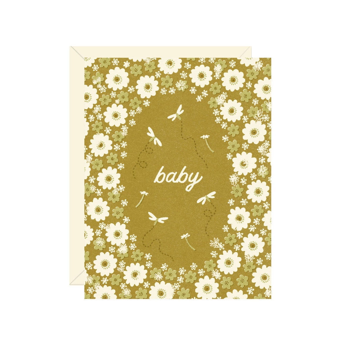 Flowers and Dragonflies Baby Greeting Card