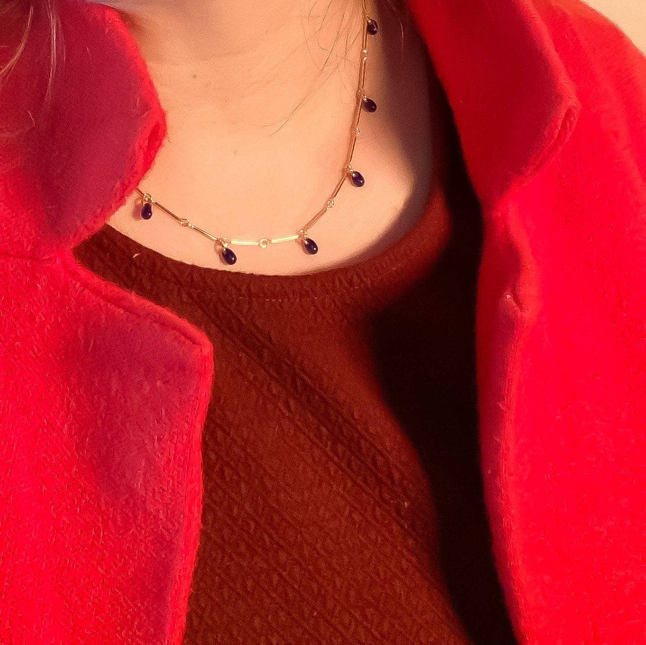 Teardrop Fringe 18" Necklace in Cobalt Glass