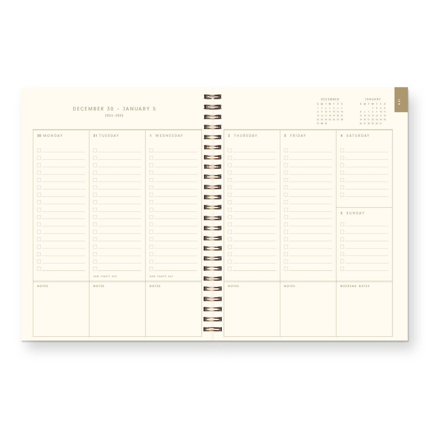 2026 Gold Plated Dated Planner : Calendar Year: Sage Green Linen Cover | Gold Foil
