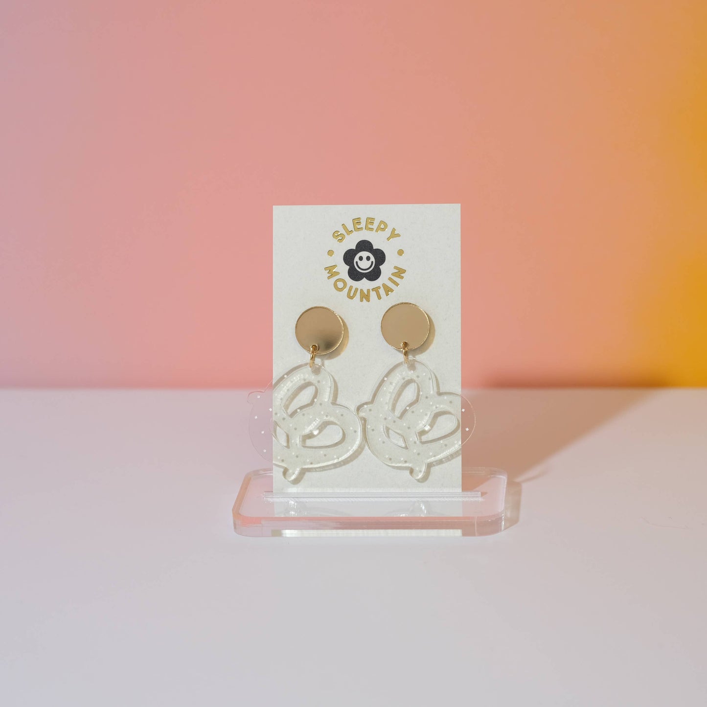 Pretzel Dangle Earrings | Acrylic | Clear