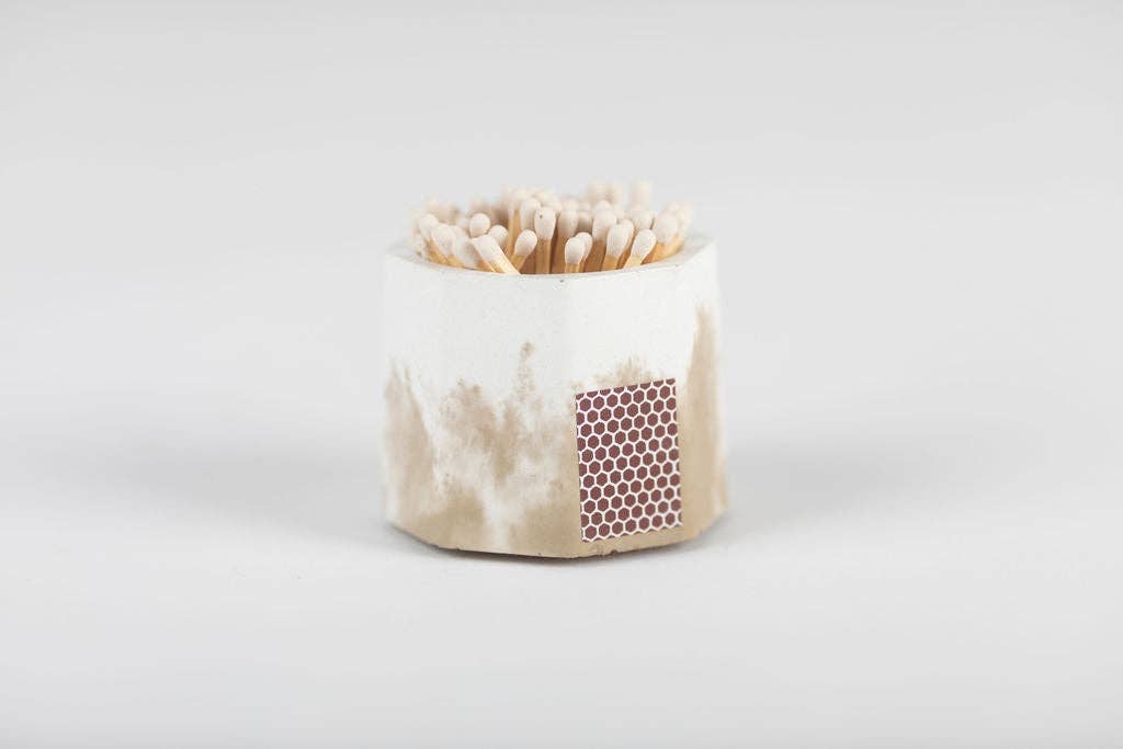 Taupe & White Match Holder w/ Striker and White Matches