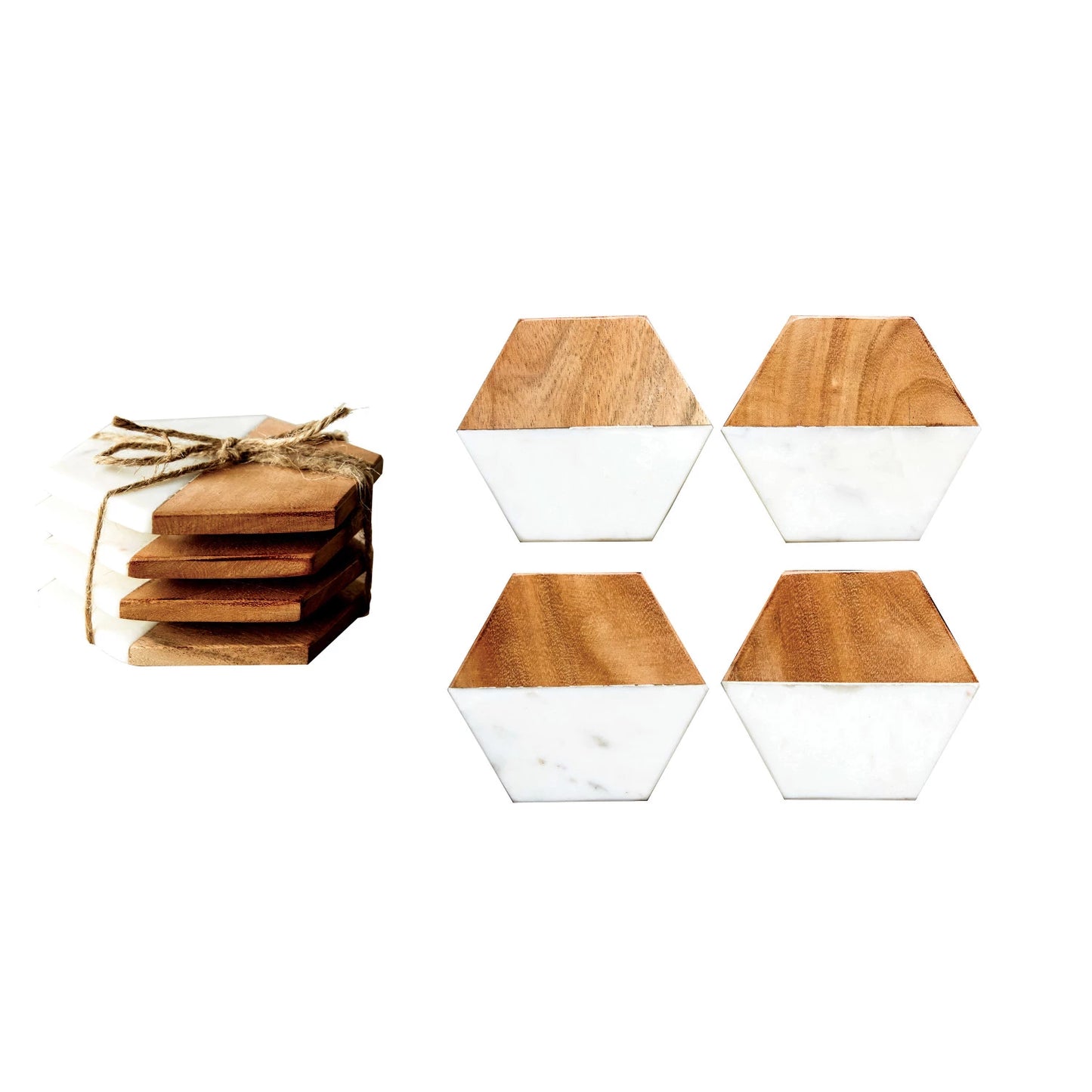 Marble & Mango Wood Hexagon Coasters
