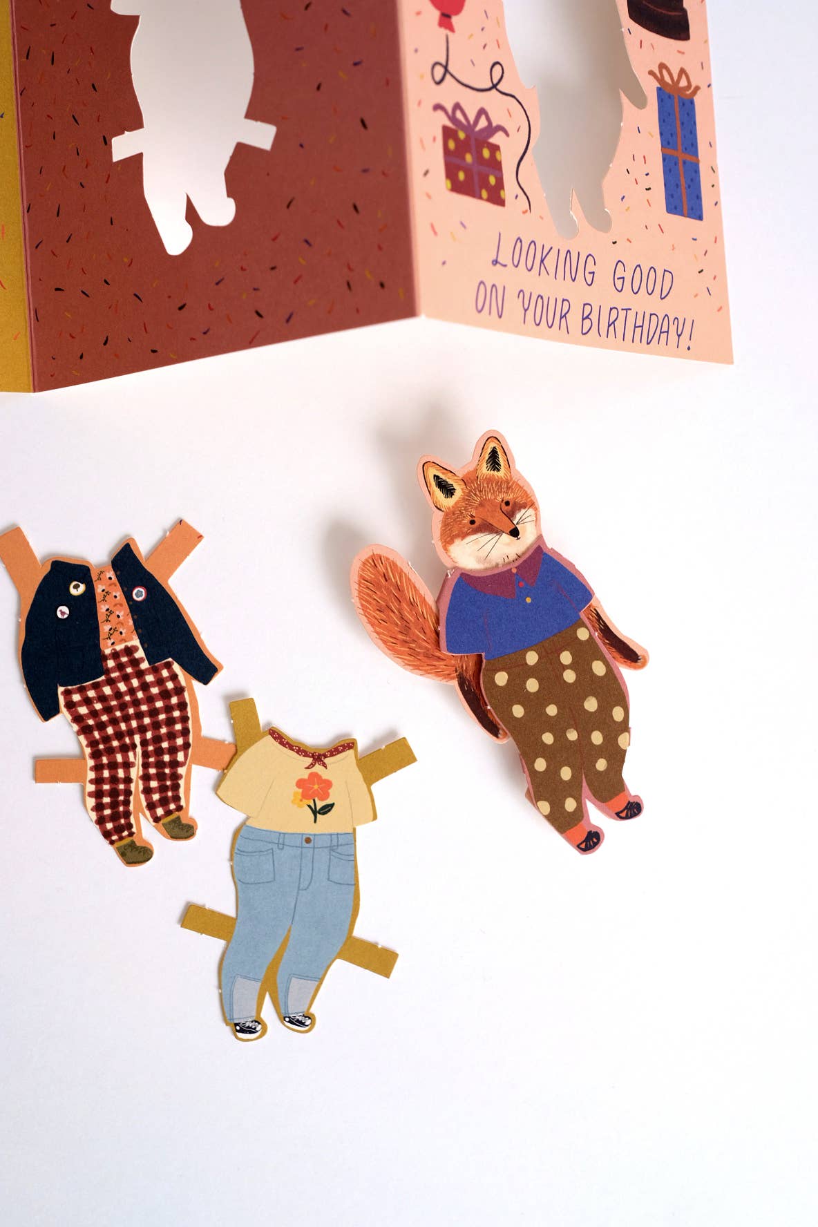 Fox Paper Doll Birthday Card