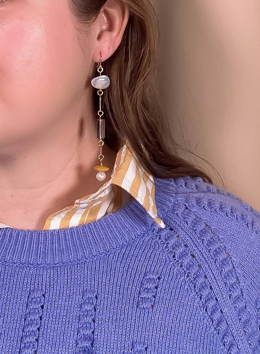 Moonstone, Angelite and Yellow Jade, Composition Earrings