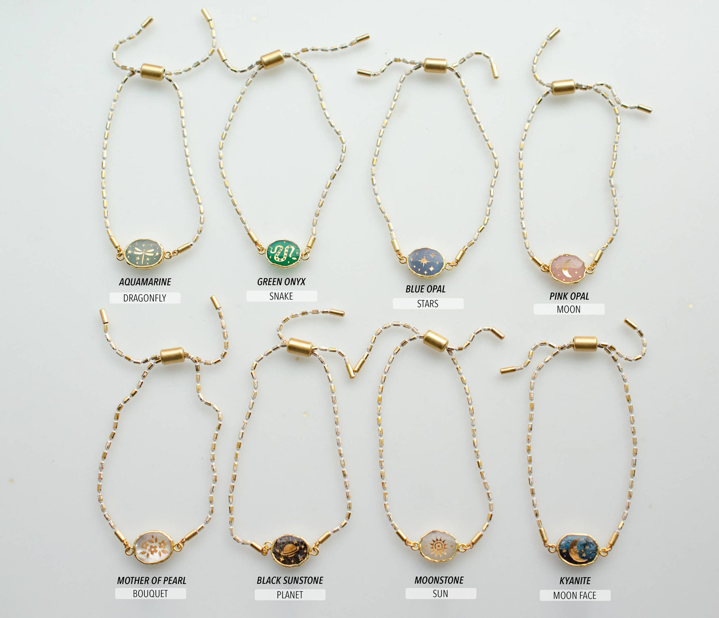 Gemstone Pull Tie Bracelet | Mother of Pearl / Bouquet