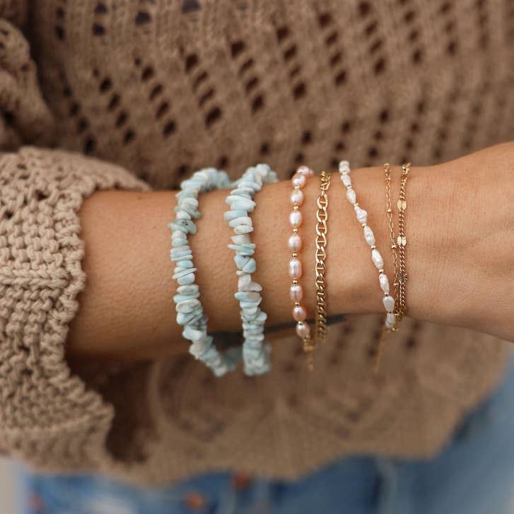 Sanibel Larimar Beaded Necklace Gold Filled