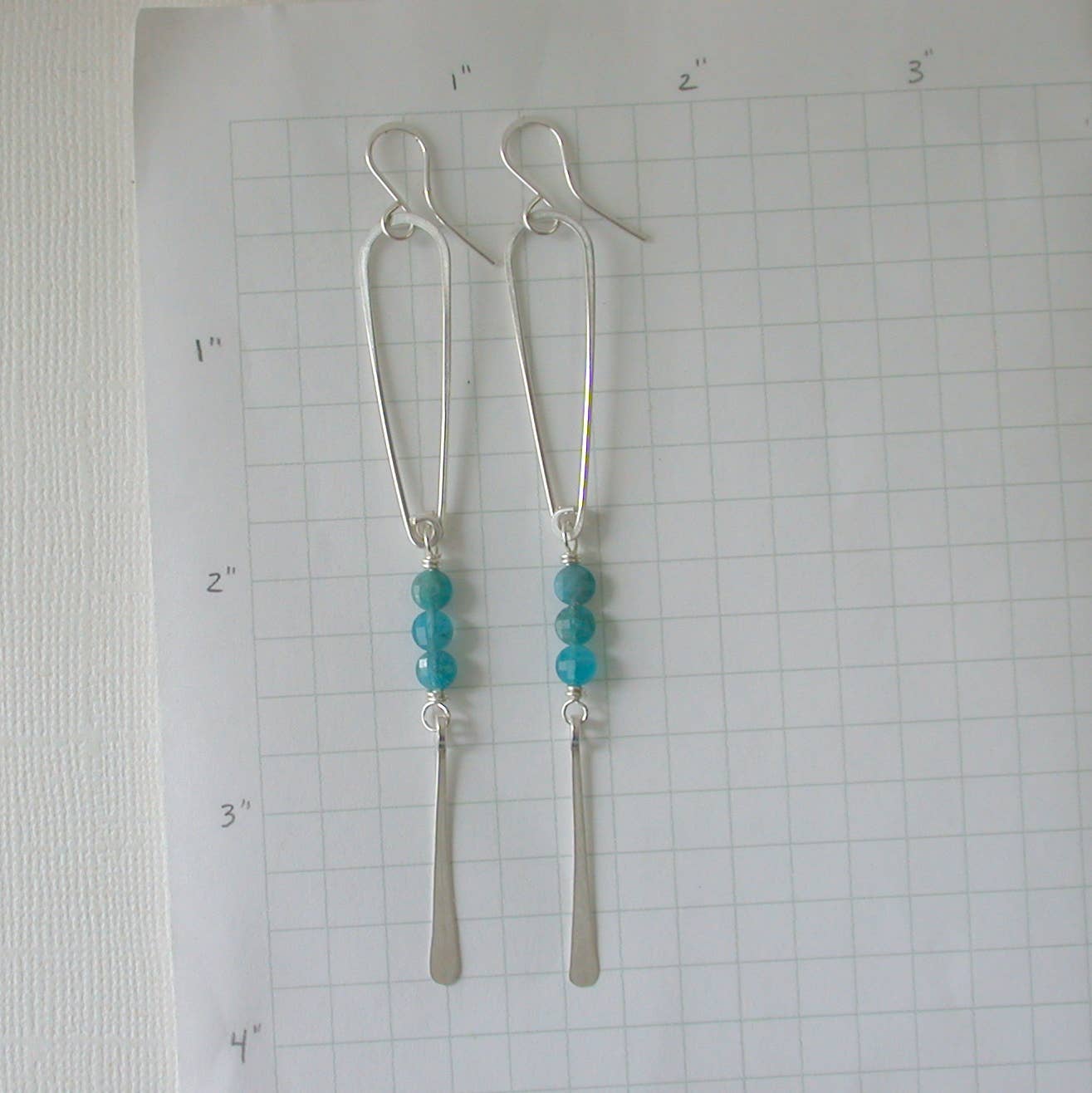Apatite Long Slender Teardrop Earrings | Sterling silver