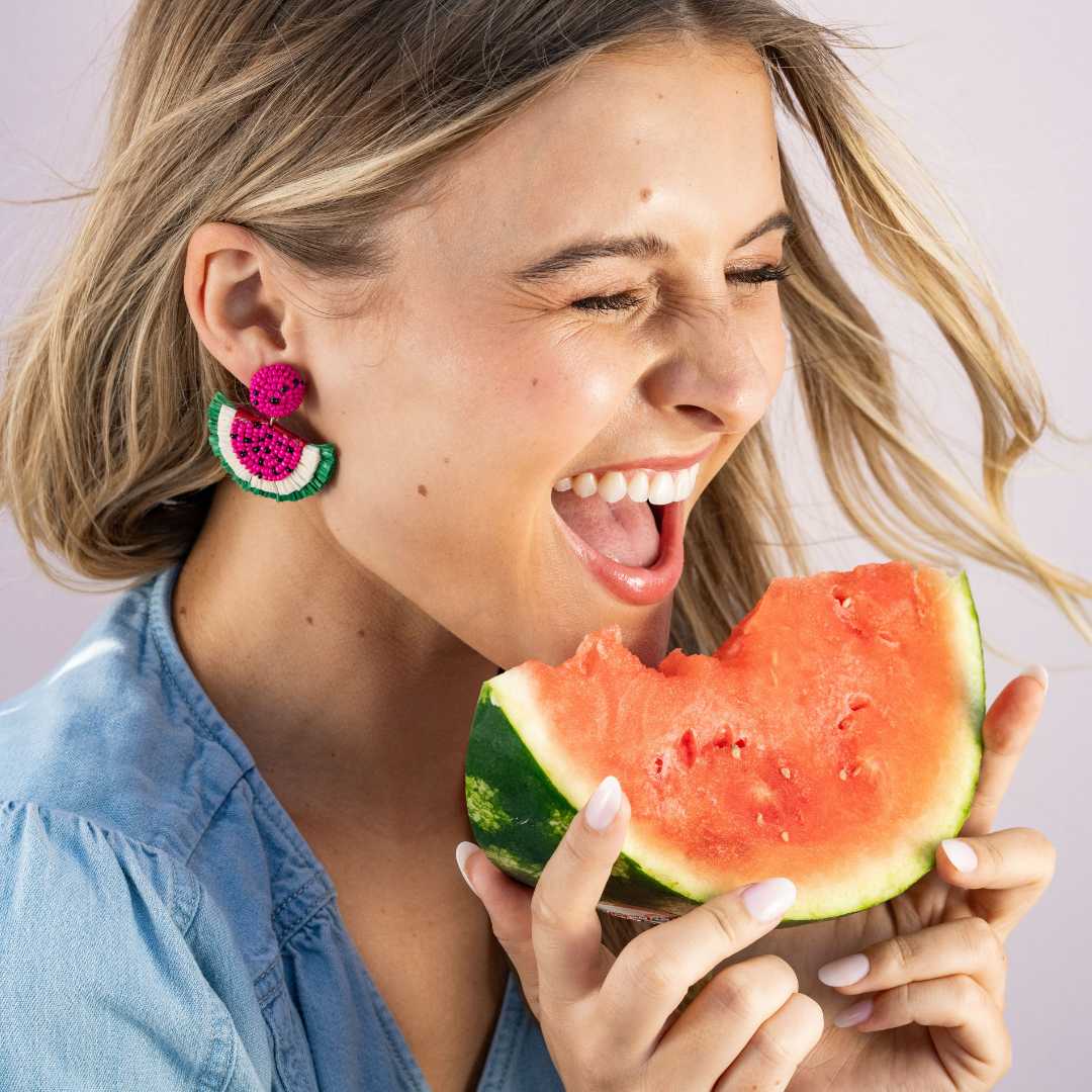 Josephine Watermelon Raffia Drop Earrings Hot Pink