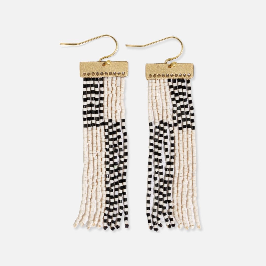 Lana Beaded Fringe Earrings | Black & White