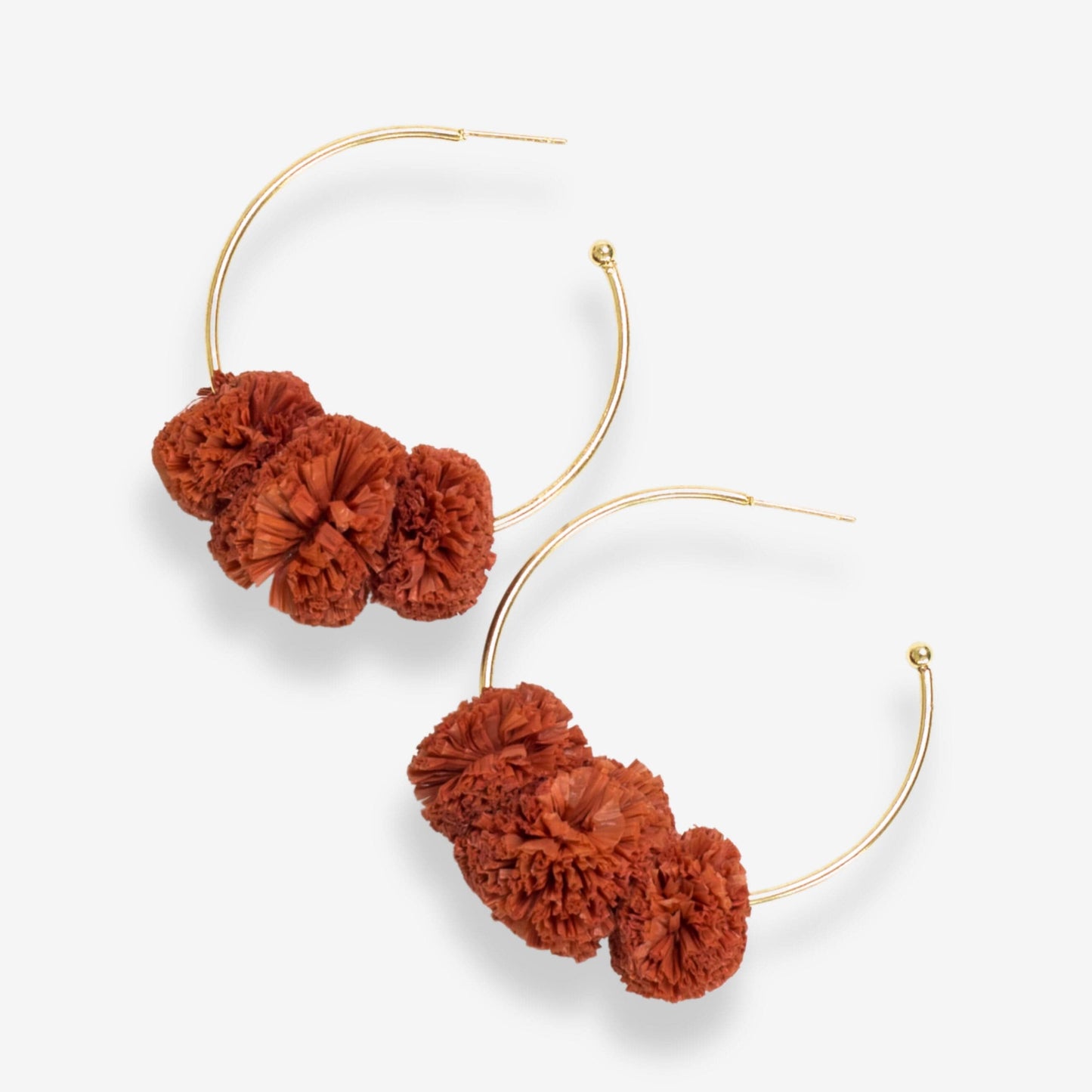 Rita Raffia Poms Hoop Earrings Rust