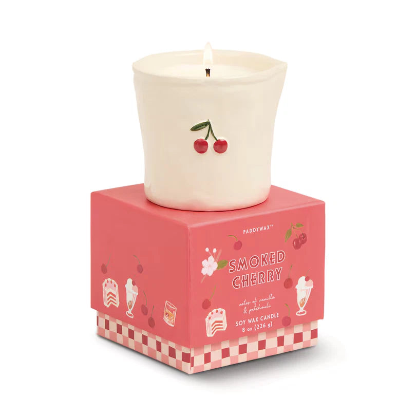 Paddywax Bistro 8 oz White Ceramic Candle | Smoked Cherry