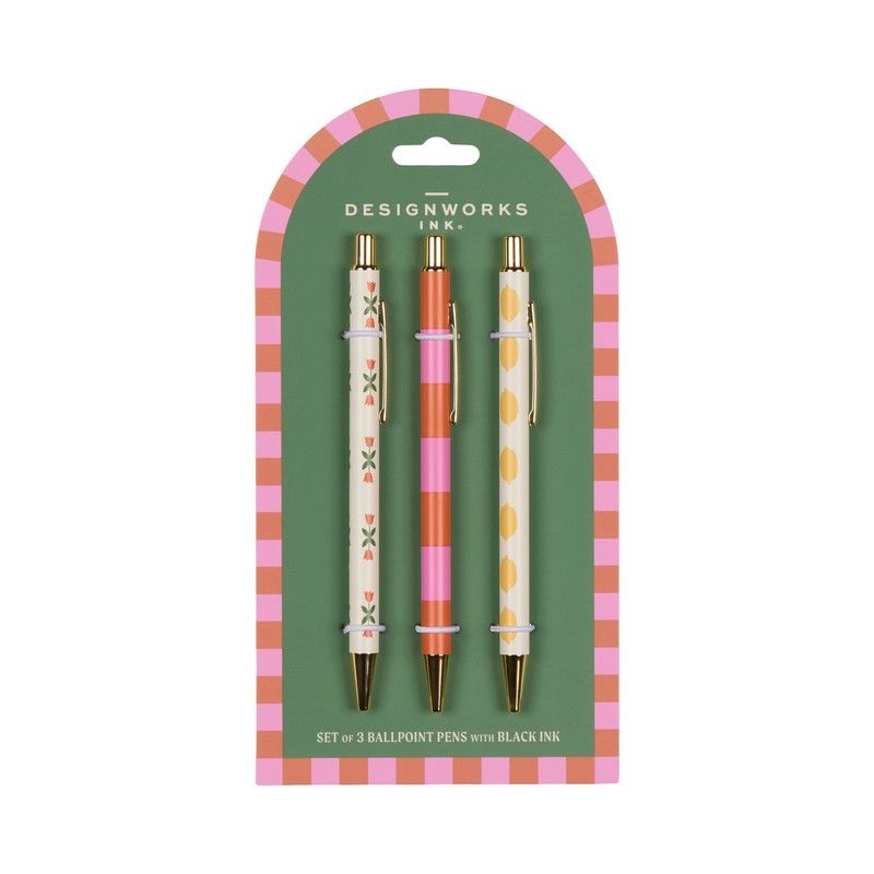 A Dopo Set of 3 Pens | Flower, Stripe Lemon