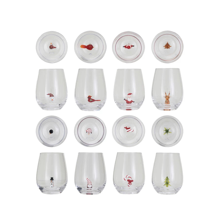 Stemless Wine Glass w/ Holiday Figure Inside – Small Batch