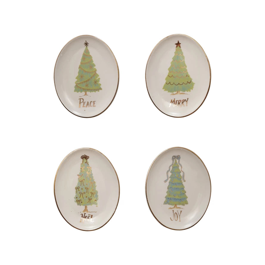 Oval Stoneware Dish with Christmas Tree
