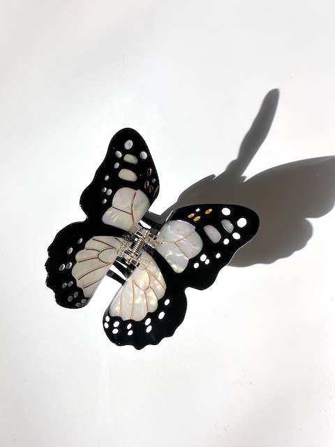 Hand-Painted Eco-Friendly Hair Claw Clip | White Monarch Butterfly