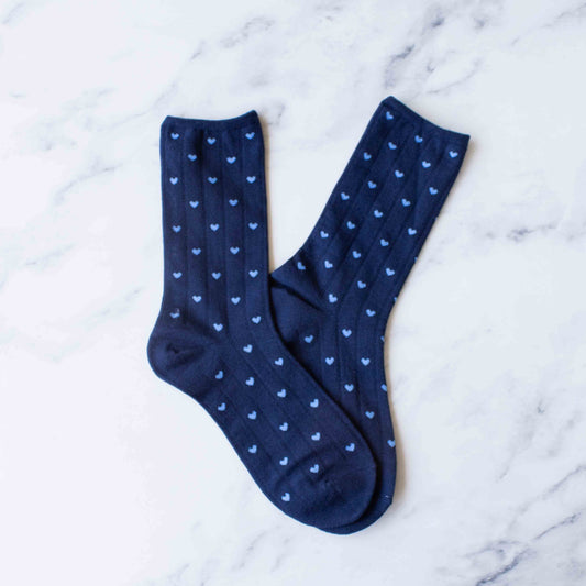 Women's Heart Crew Socks: Navy Blue