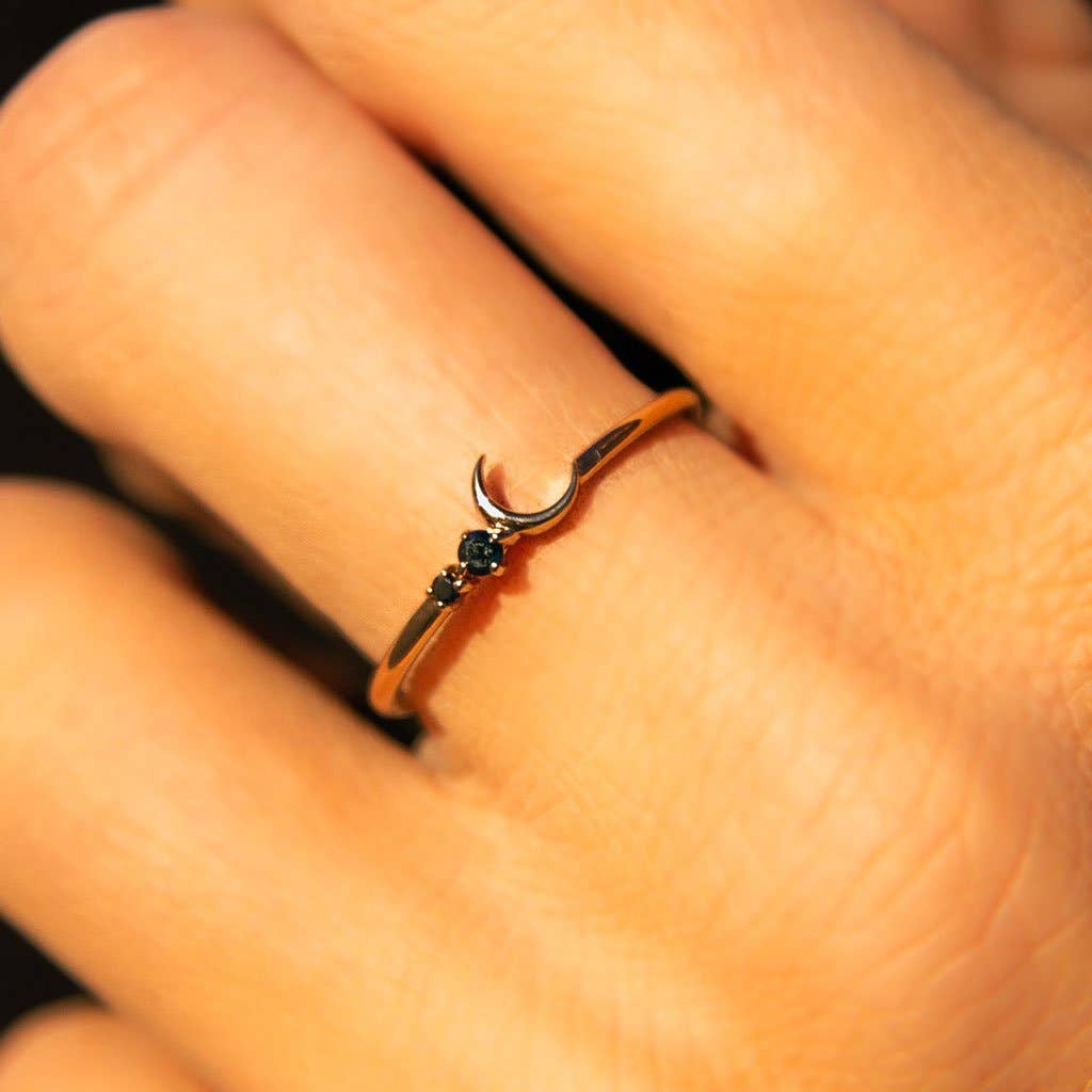 Solid Rose Gold Black Diamond Fly Me To The Moon Ring | 6