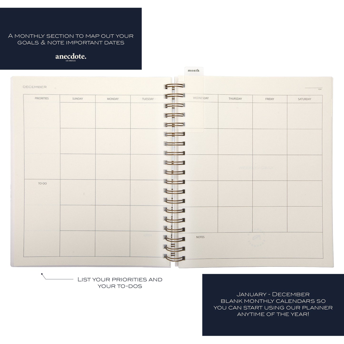 The Yearly Planner -Undated 52 week planner - Spiral Bound : Ink Blue