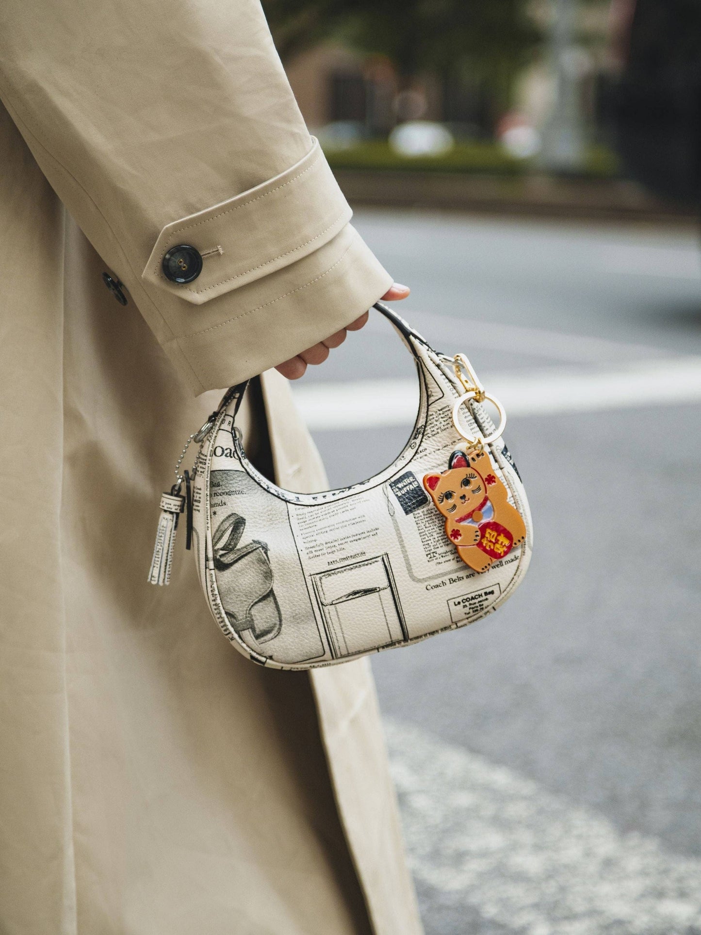 Hand-painted Maneki-Neko Cat Bag Charm + Keychain | Eco-Friendly: Good Fortune