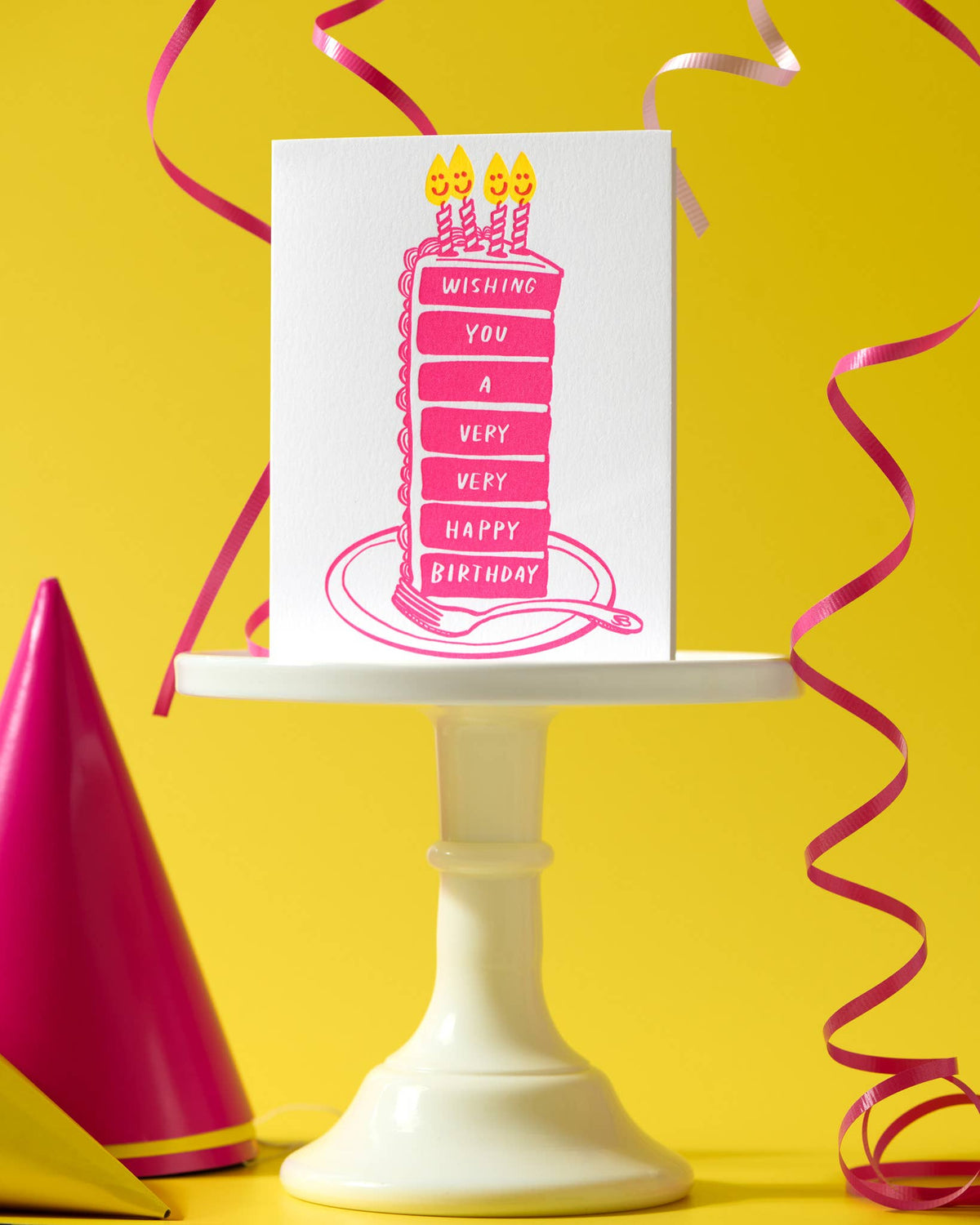 Letterpress Birthday Card—Very Happy Birthday (Cake, Cute)