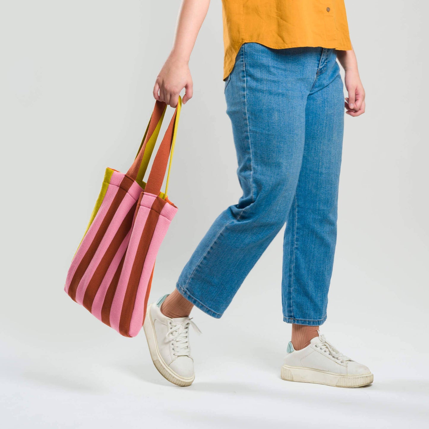 Super Stripe Knit Tote | Golden Olive Flame