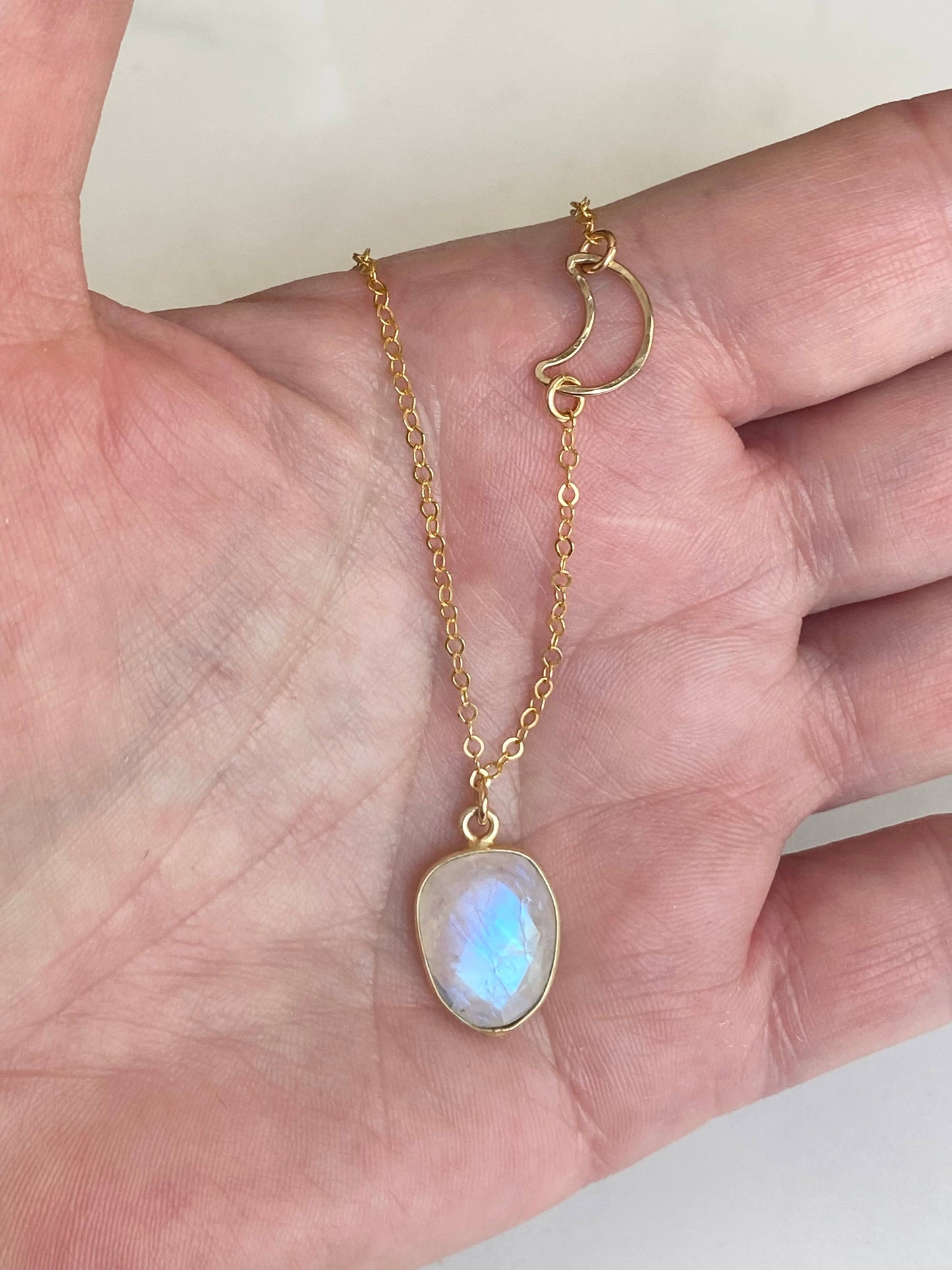 Moonstone and crescent necklace