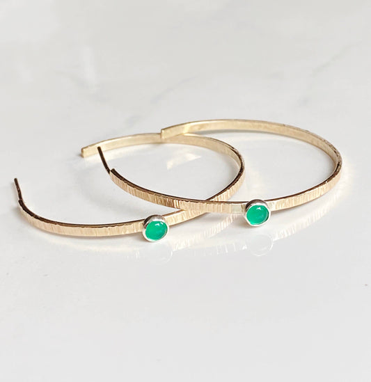 Modern green onyx hoop earrings