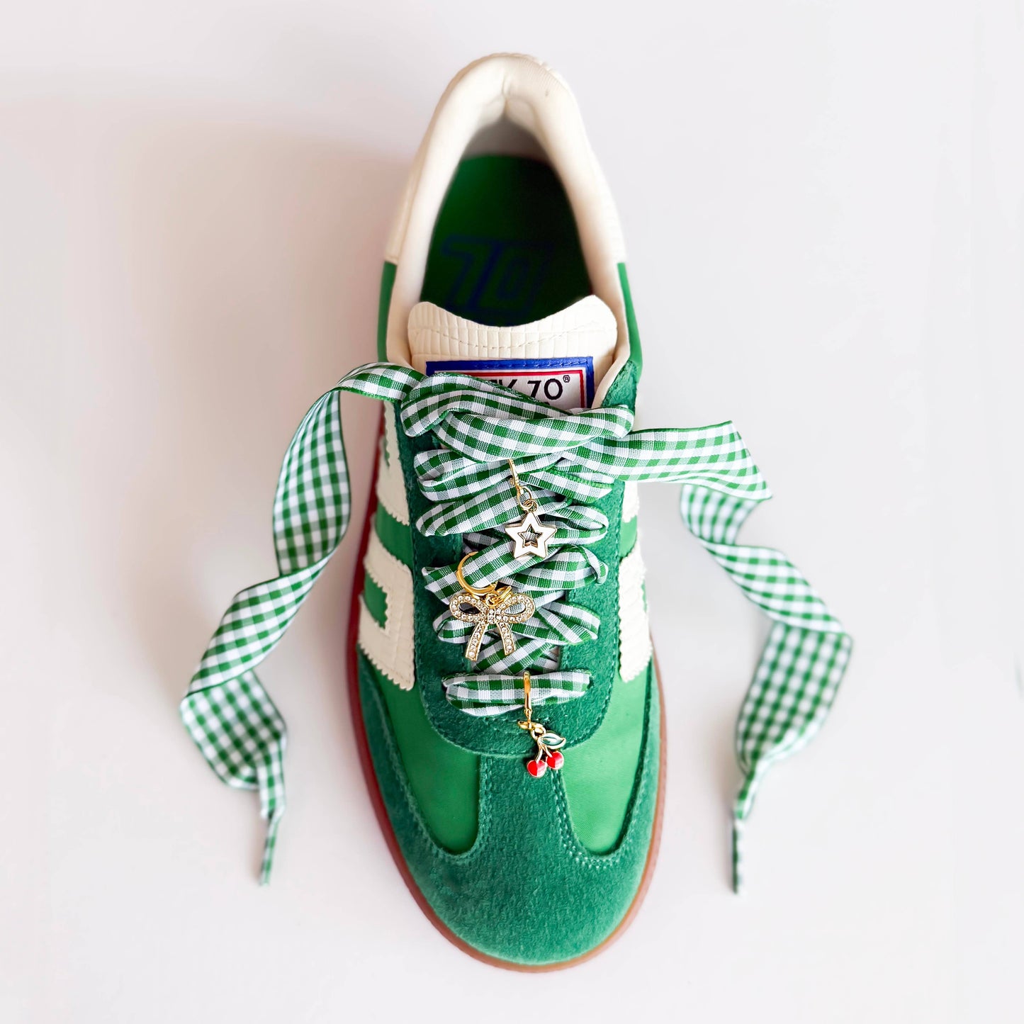 Sneaker Charms and Laces Set | Green Gingham Laces