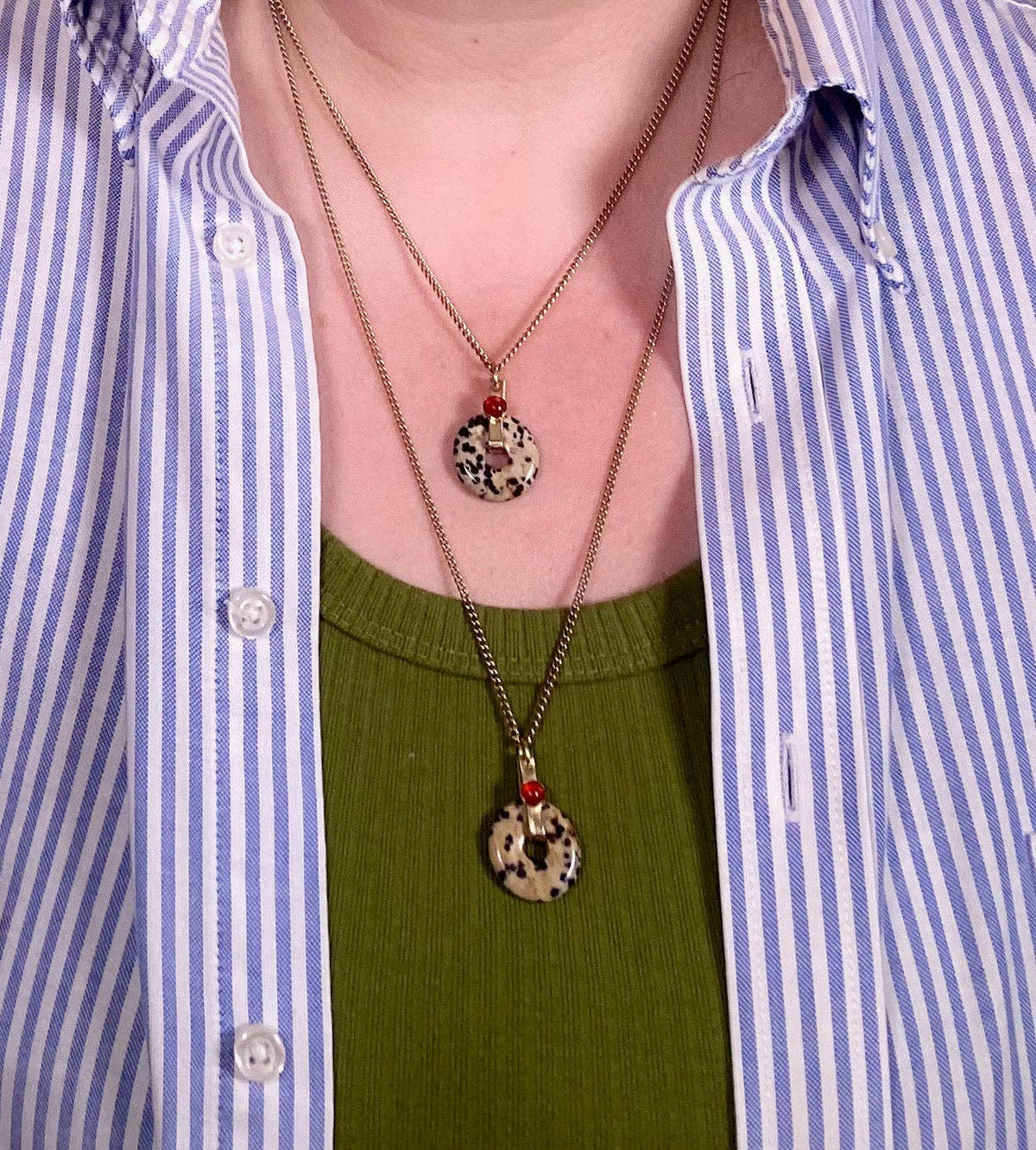 Dalmatian Jasper Donut Pendant Necklace: 18"