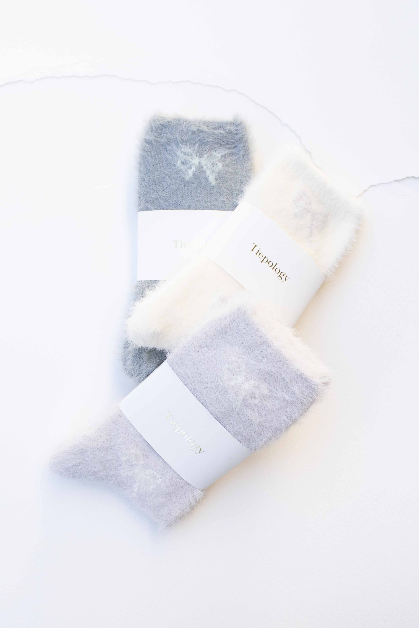 Fluffy Bow Knit Socks | Cloud