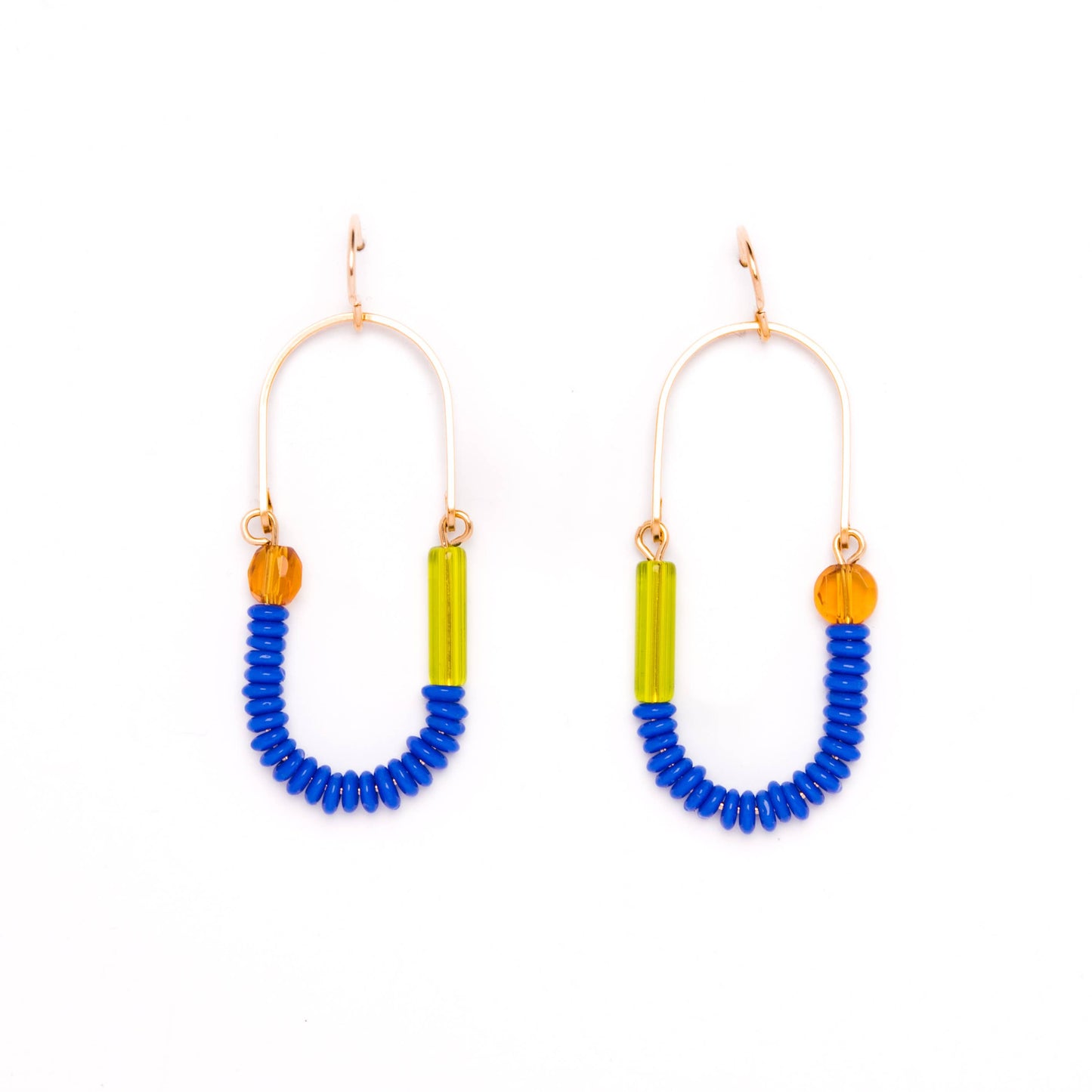 Balance Earrings- Ultramarine, Chartreuse, and Topaz Glass