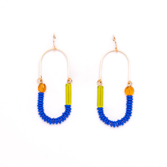 Balance Earrings- Ultramarine, Chartreuse, and Topaz Glass