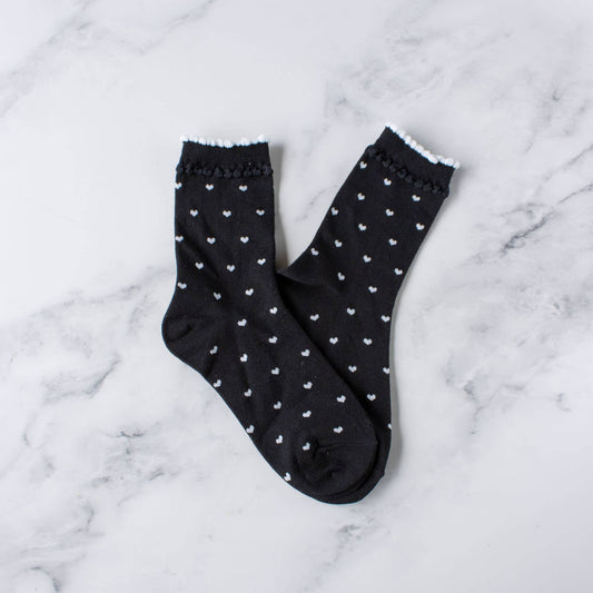 Always Lovely Casual Socks | Black/White Heart