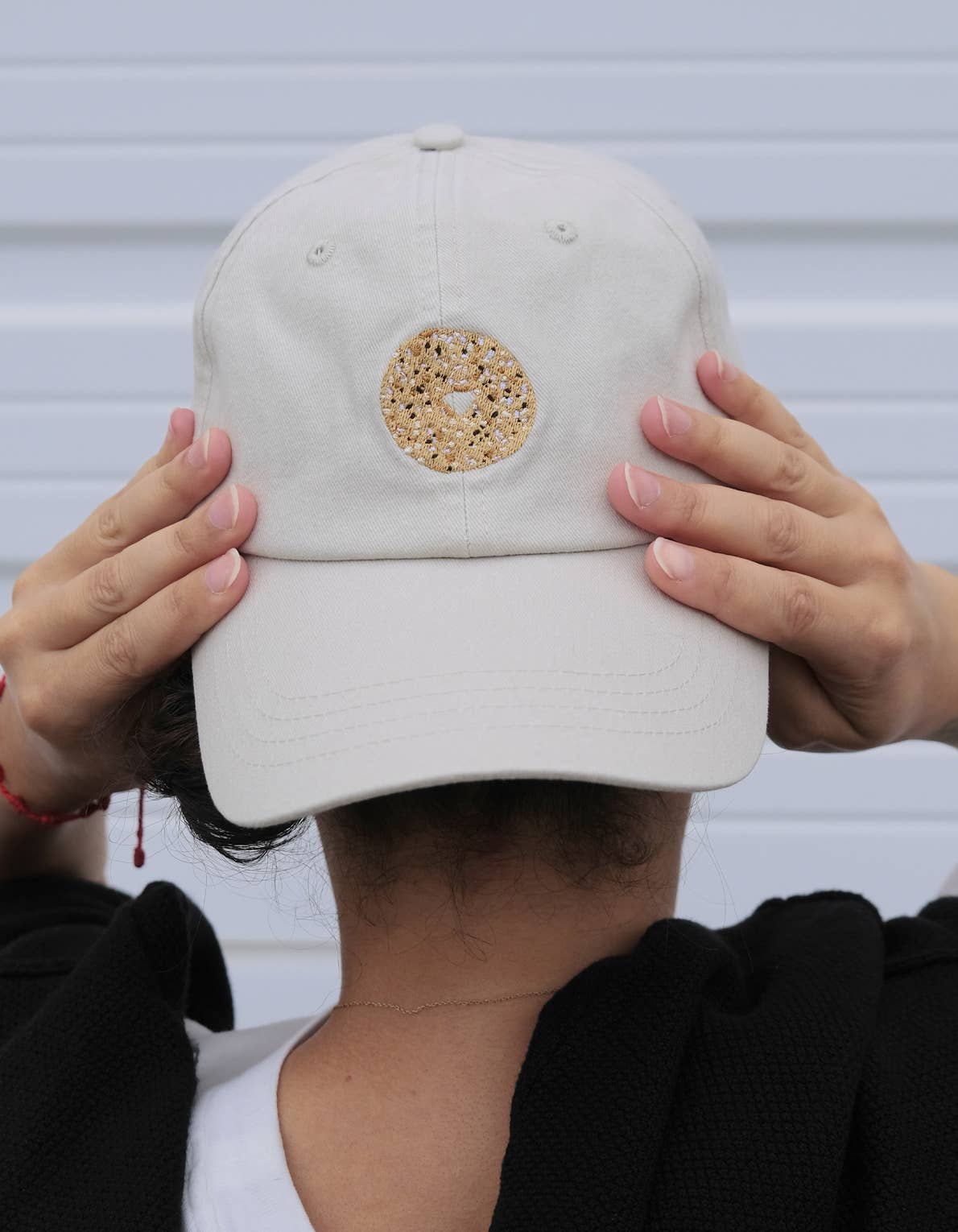 Everything Bagel Embroidered Hat, Khaki