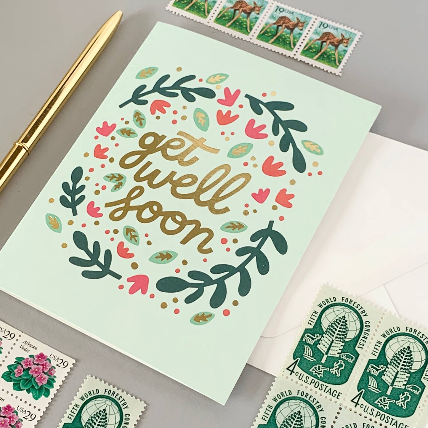 Get Well Wreath Card with Gold Foil