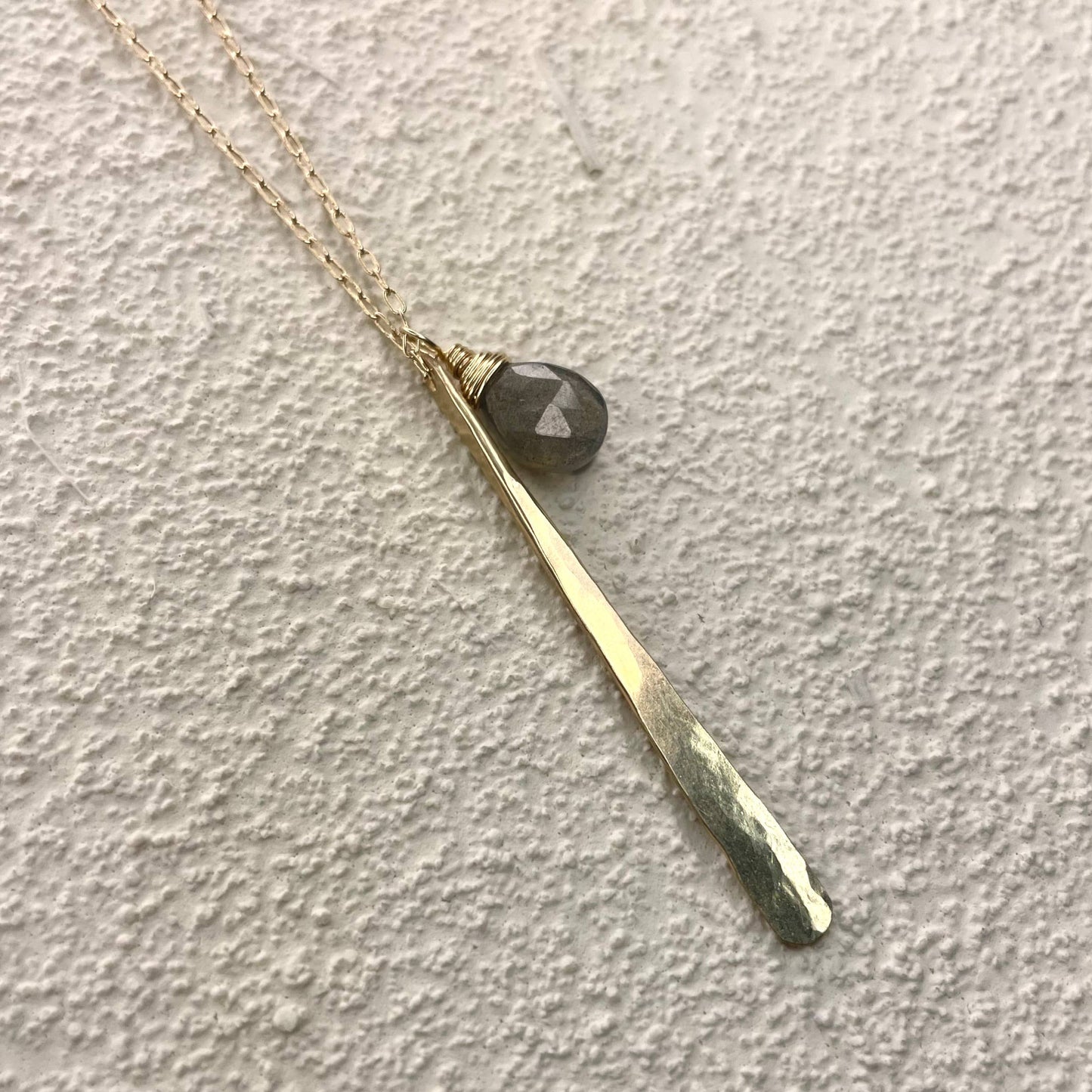 Hammered Stick and Stone Necklace: 14k Gold Fill / Pearl