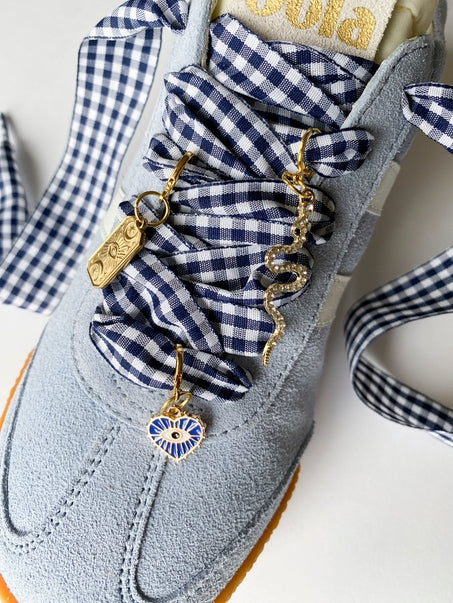 Sneaker Charms and Laces Set | Navy Gingham Laces