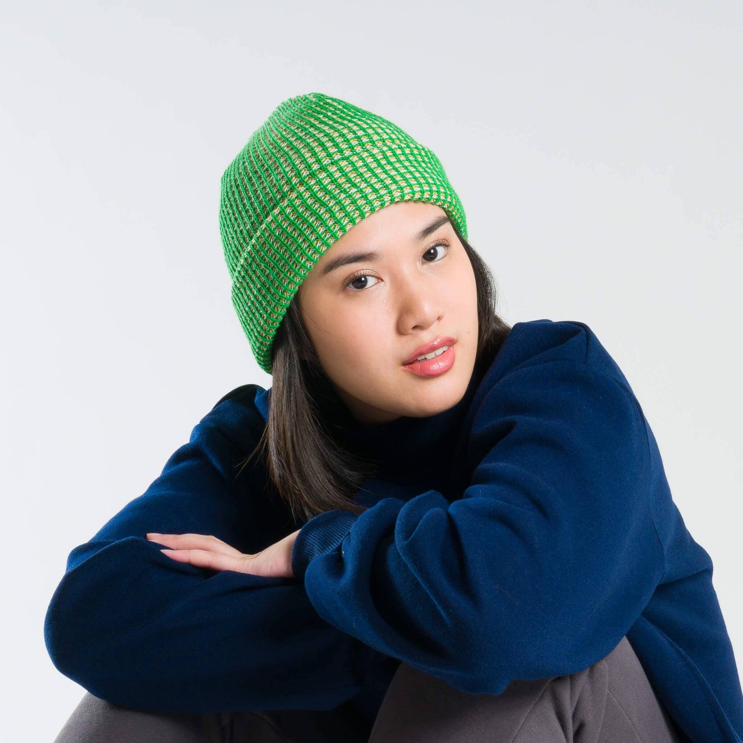 Simple Grid Knit Beanie | Cobalt Peach