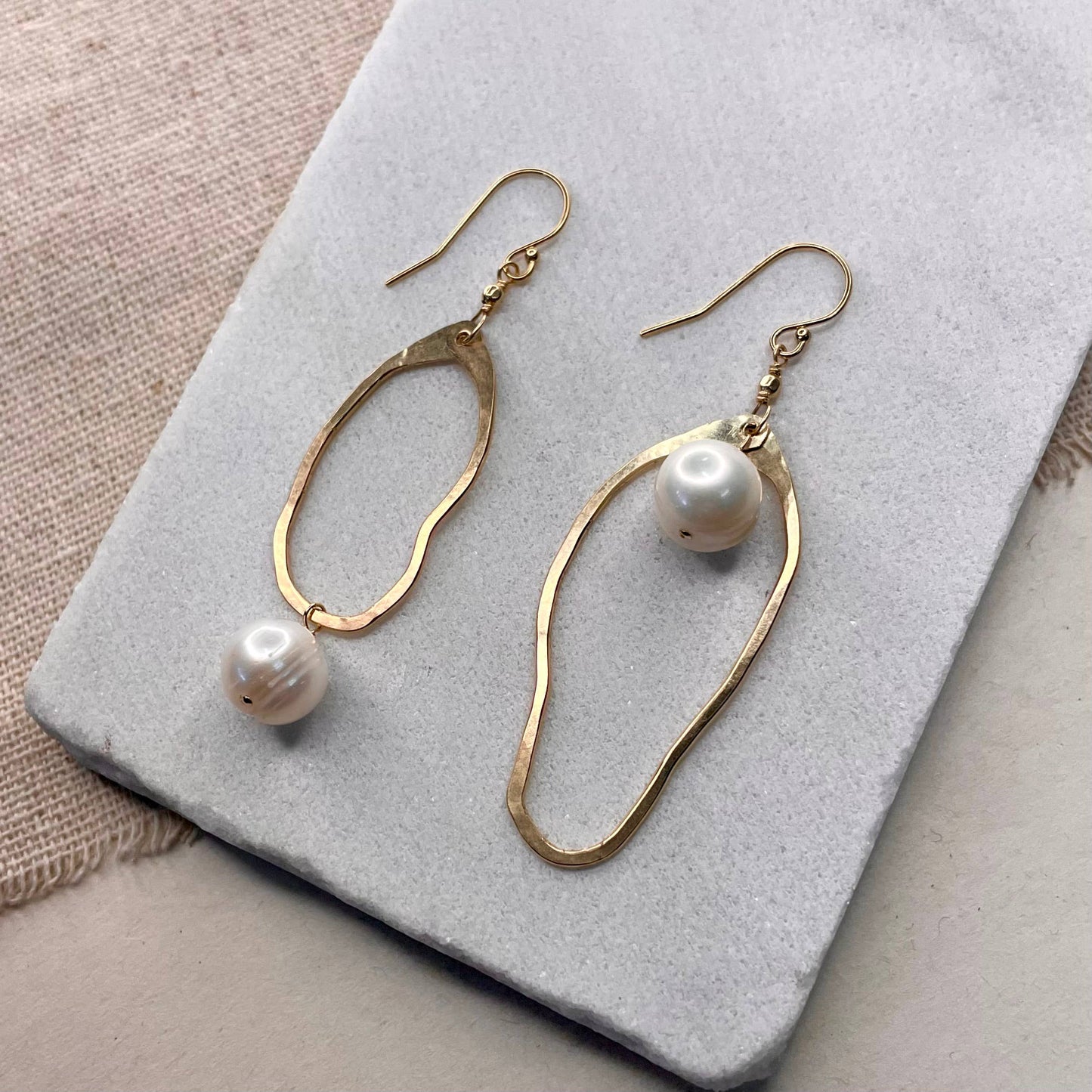 Asymmetrical Pearl Drop Earrings: Sterling Silver