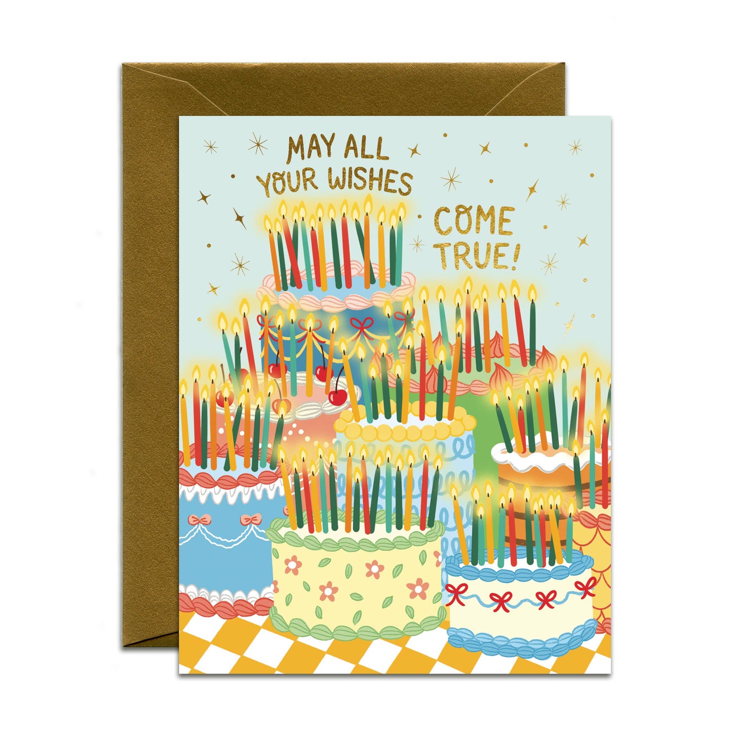 Many Wishes Retro Vintage Birthday Cakes Card