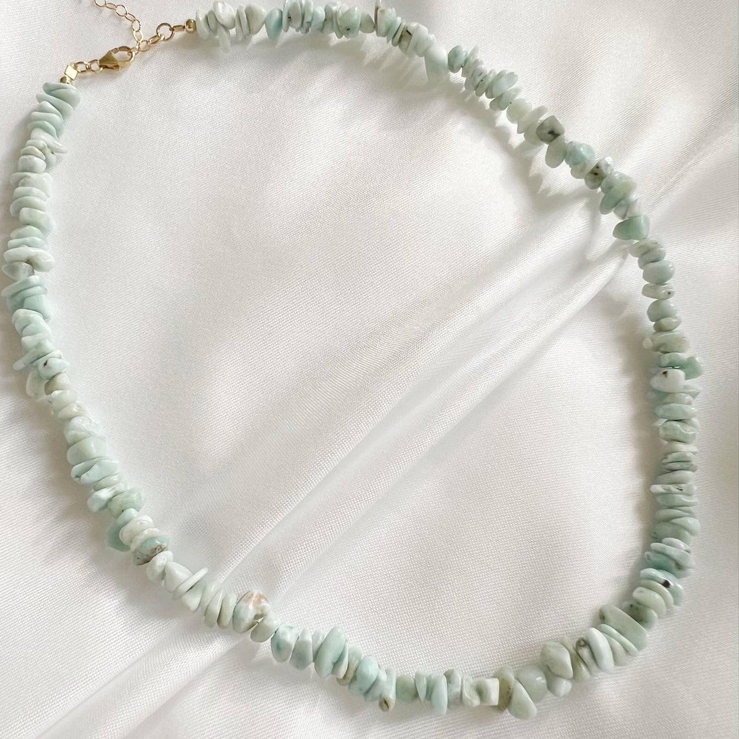 Sanibel Larimar Beaded Necklace Gold Filled